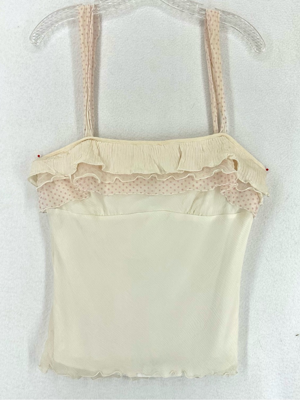Parameter 100% Silk Ruffle Polka Dot Cami Top Women’s Medium Y2K Ivory